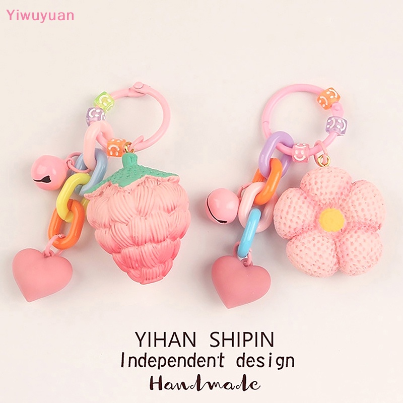 < Yiwuyuan > Móc Khóa Quả Dâu Tây Màu Hồng Dễ Thương Có Quả Bóng Lông Trang Trí Ba Lô Xe Hơi Ch