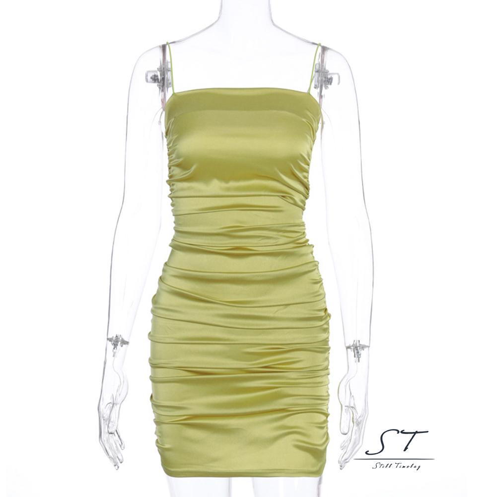 Đầm Hai Dây Màu Trơn Dáng Ôm Gợi Cảm Thời Trang Mùa Hè Cho Bạn Gái