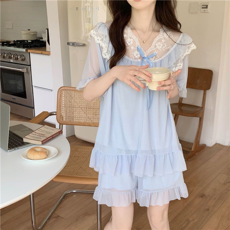 Bộ Đồ Ngủ Phối Ren Mỏng Phong Cách Pháp Thời Trang Mùa Hè Cho Nữ
