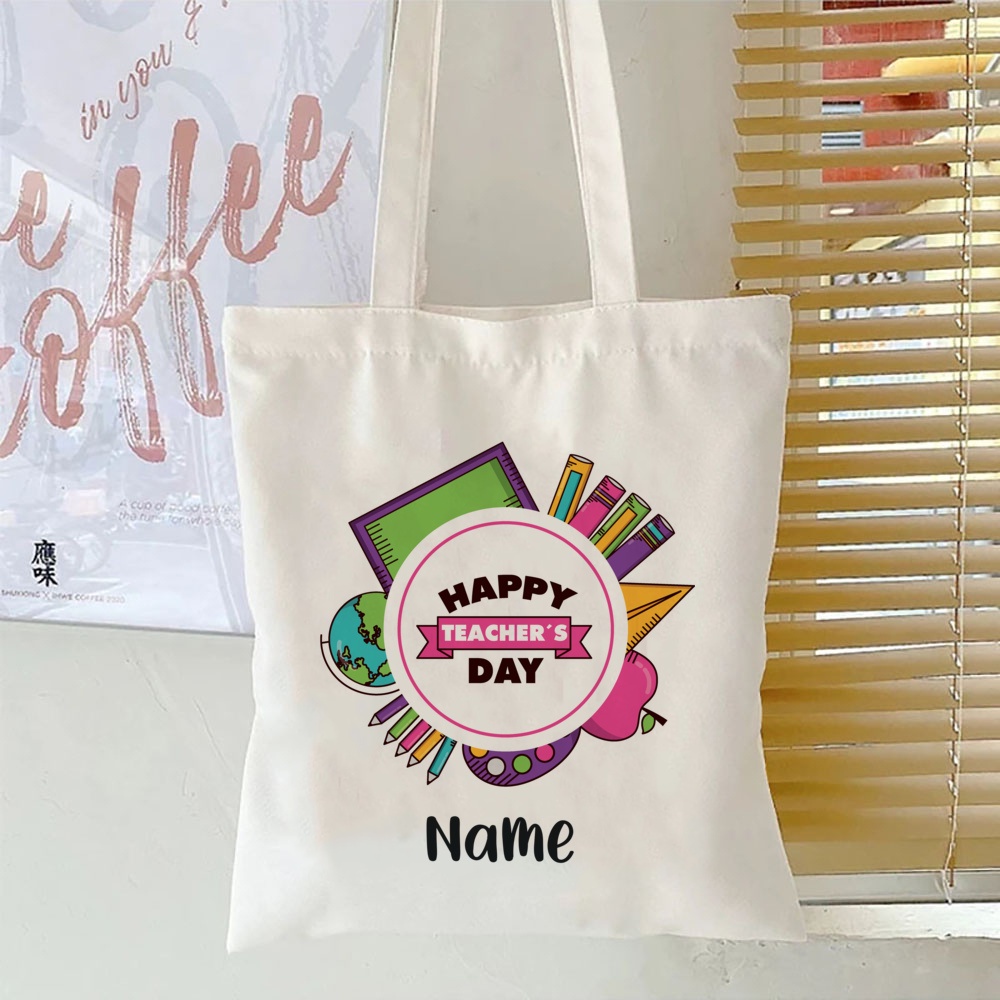 Miễn Phí Thêm Tên Chúc Mừng Ngày Nhà Giáo In Họa Tiết Túi Tote Thời Trang Túi Mua Sắm Nữ Túi Xách Tên Tùy Chỉnh Ngày Nhà Giáo