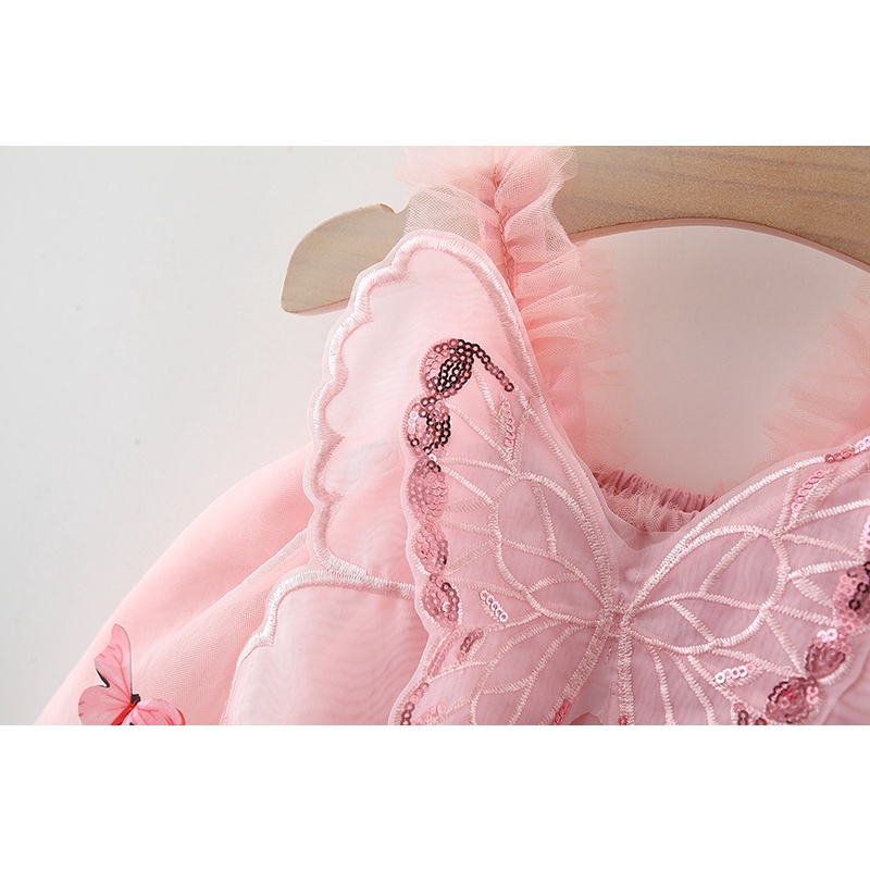 Đầm Công Chúa Phối Lưới Đính Đôi Cánh Dễ Thương Thời Trang Mùa Hè Cho Bé Gái