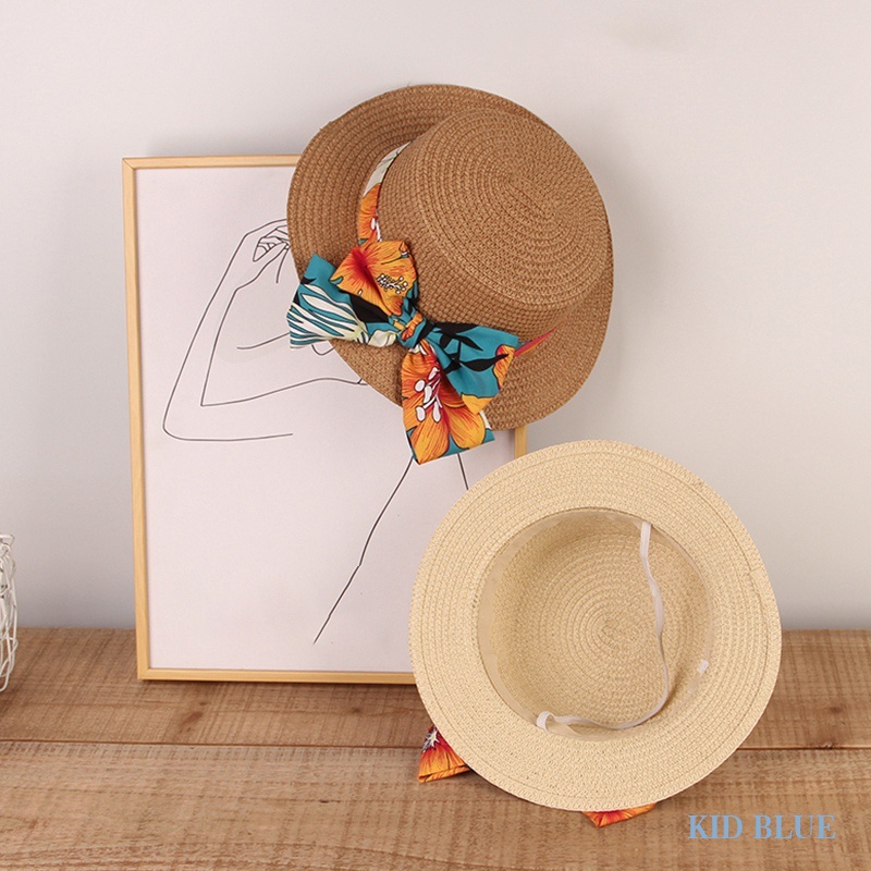 Mũ Cói Chống Nắng Đính Nơ Phong Cách Bohemian Thời Trang Mùa Hè Dành Cho Bé Gái