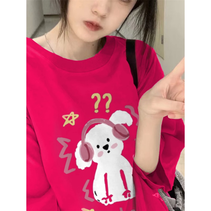 Áo Thun 100% Cotton Tay Ngắn Cổ Tròn In Họa Tiết Phong Cách Hàn Quốc Cho Nữ