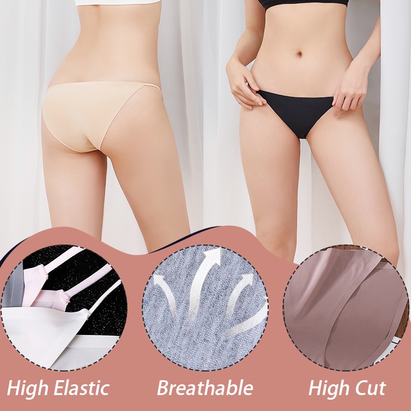 Take Talk Bộ 3 Quần Lót Cotton Lụa Lạnh Mỏng Lưng Thấp Không Viền May Đáy Thấp Không Lộ Đường May Cho Nữ