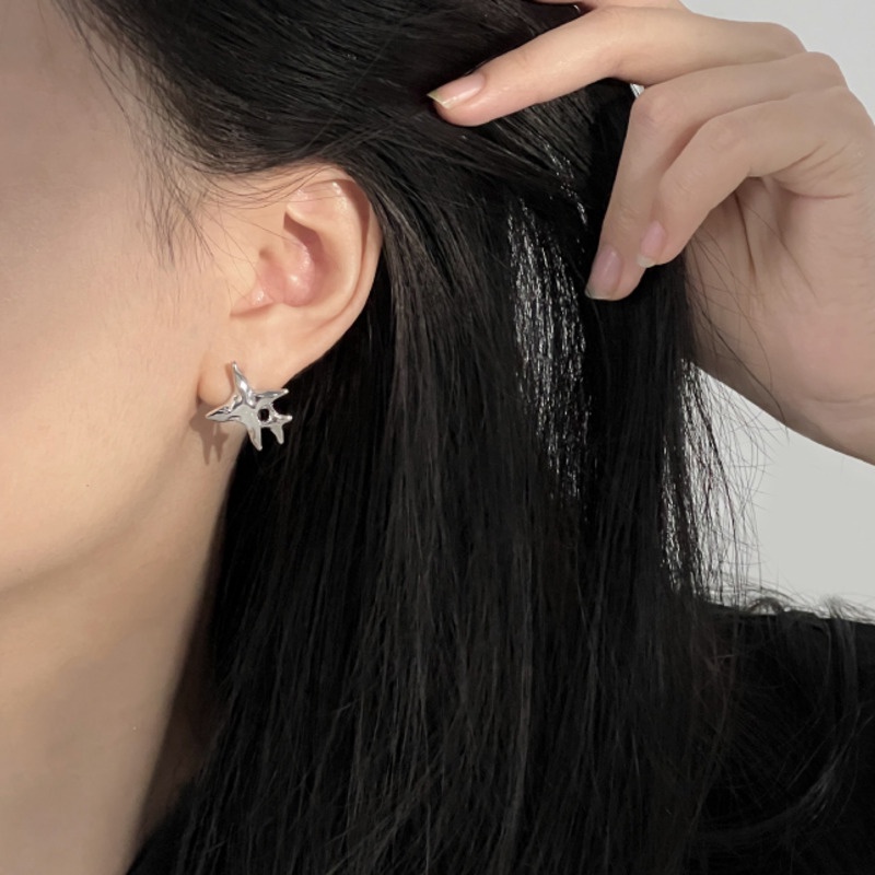 Khuyên Tai Bốn Ngôi Sao Đá Mắt Mèo Phiên Bản Hàn Quốc Không Đối Xứng Cá Tính Thời Trang niche Cao Cấp Cho Nữ