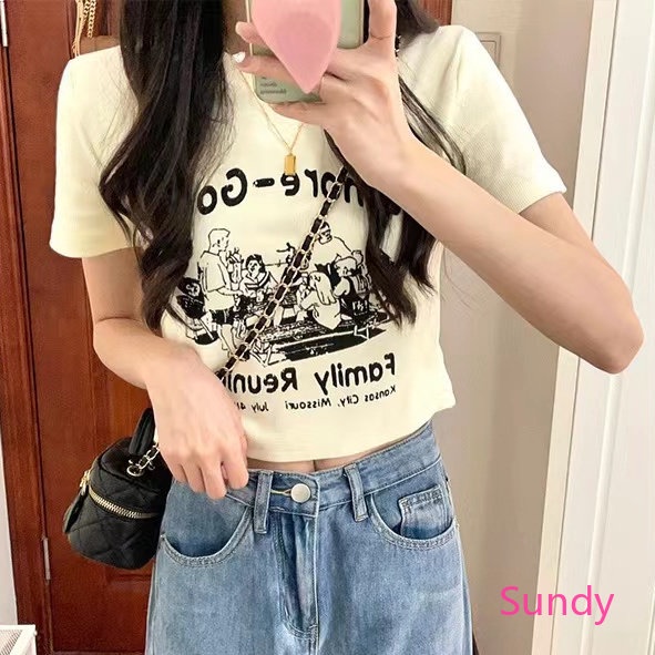 Áo Thun Cổ Tròn Dáng Rộng In Họa Tiết Thời Trang Mùa Hè Dành Cho Nữ Có Size Lớn