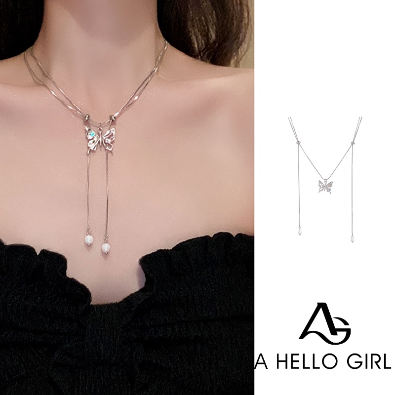 Ahellogirl Vòng Cổ Tua Rua Hình Bướm Đính Ngọc Trai Sang Trọng Thời Trang Cao Cấp
