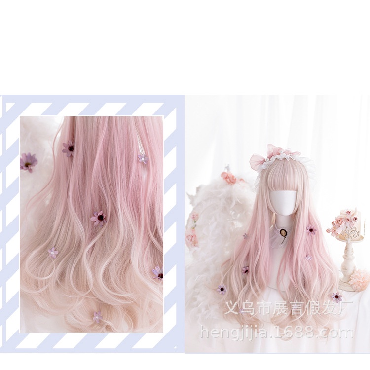 Tóc Giả Dài Cuộn Tròn Màu Hồng Gradient Phong Cách Lolita Cho Nữ