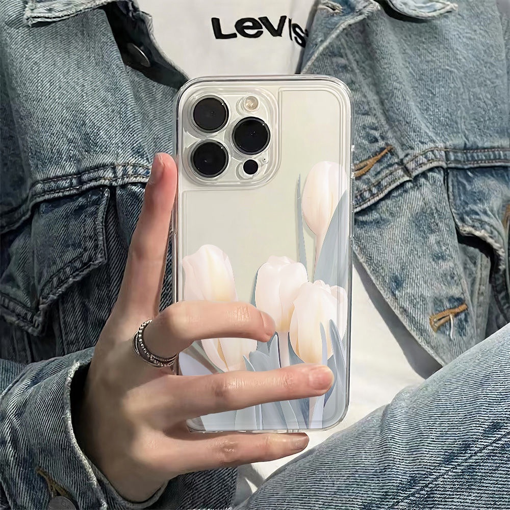 ✅Ốp Điện Thoại Mềm Chống Sốc Họa Tiết Hoa Tulip Đơn Giản Cho Iphone 14promax 13 786 12 11