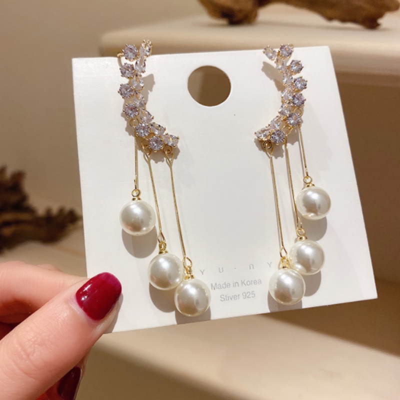 Bông Tai Dáng Dài Đính Ngọc Trai Sang Trọng Thời Trang Cho Nữ