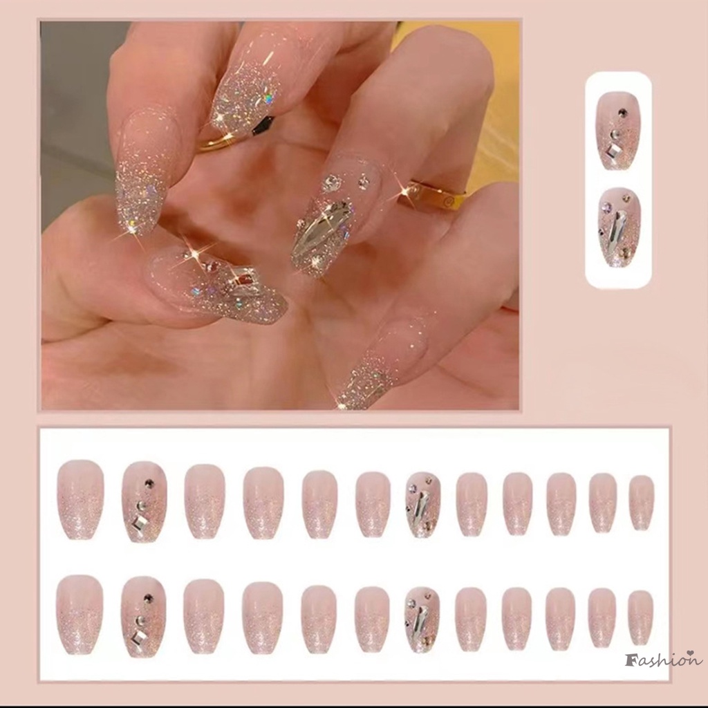 Móng Tay Giả Màu Hồng Lấp Lánh Có Thể Tái Sử Dụng