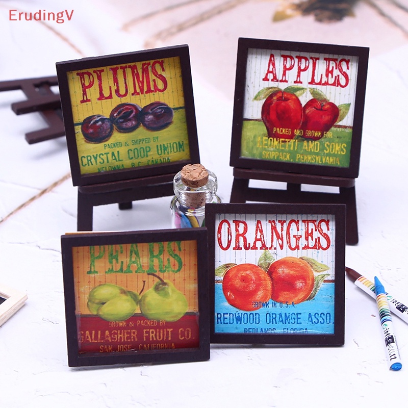 [ErudingV] Set 4 Tranh Treo Tường Hình Trái Cây Vintage Trang Trí Nhà Búp Bê 1 / 12