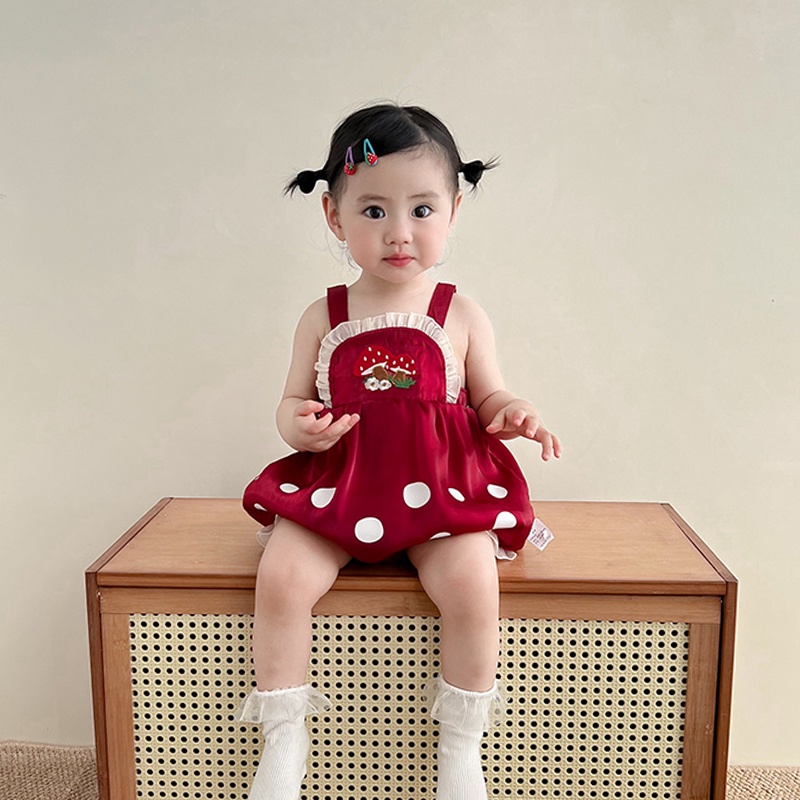 Đầm Công Chúa Hai Lớp Đính Nơ To Màu Đỏ Dễ Thương Thời Trang Mùa Hè Cho Bé Gái