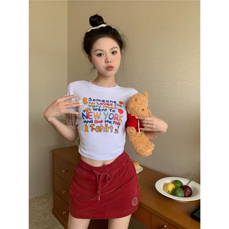 Áo baby tee Thun croptop Cotton Ngắn Tay Cổ Tròn In Họa Tiết Vui Nhộn Thời Trang Mùa Hè Cho Nữ