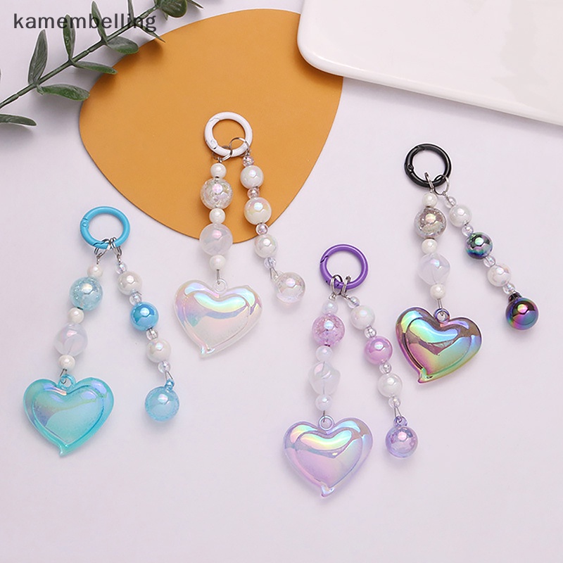 Kamembelling Set Phụ Kiện Hạt Acrylic Hình Trái Tim Màu Sắc Nổi Bật Trang Trí Móc Khóa / Tai Nghe / Túi Trang