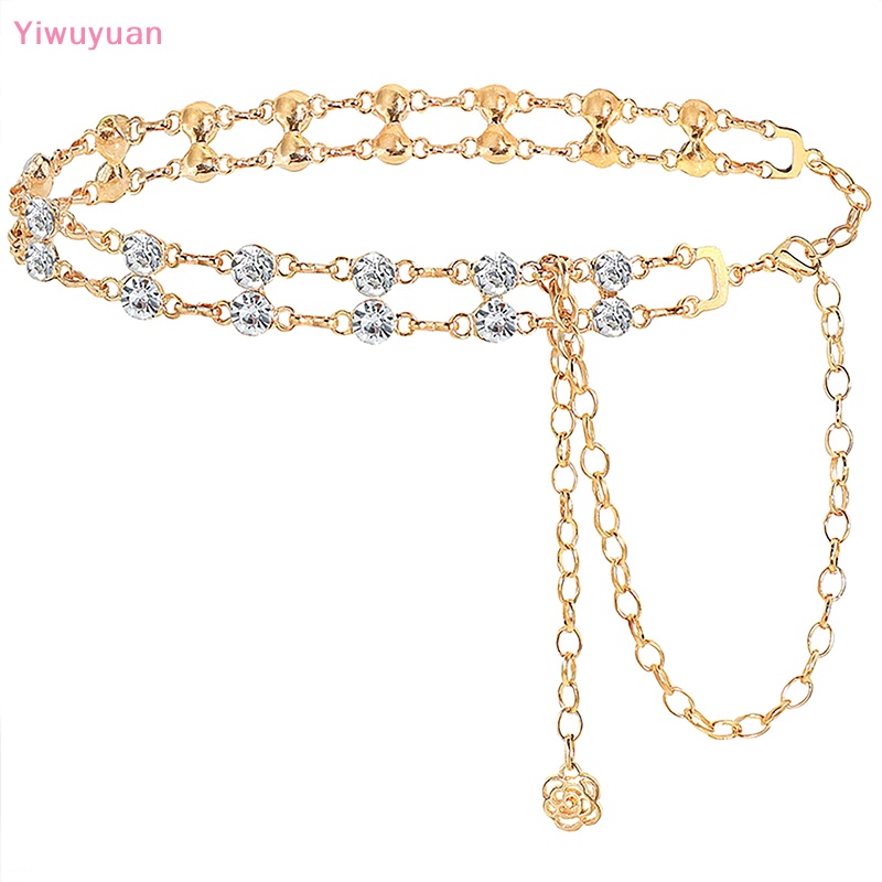 < Yiwuyuan > Thắt Lưng Dây Xích Kim Loại Hai Lớp Đính Kim Cương Pha Lê Sáng Tạo Thời Trang Đa Năng Dành Cho Nữ Mới