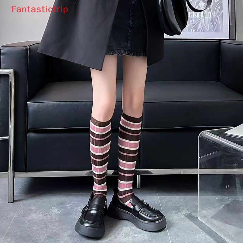 [Fantastictrip] Vớ Dài Qua Gối Mỏng Kẻ Sọc Nhiều Màu Sắc Ngọt Ngào Thoáng Khí Thoải Mái Mùa Hè Cho Nữ Sinh / Tiệc Tùng / Trường Học