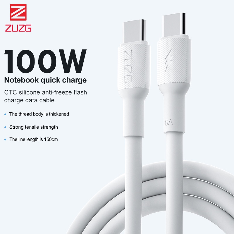 Dây Cáp Sạc Nhanh ZUZG USB C Sang USB C 100W PD 6A Cho Samsung S22 Note 20 iPd Pro Tablet LG Google