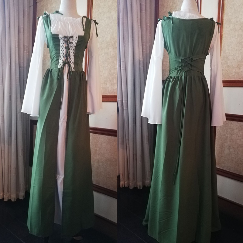 Đầm Dài Thắt Eo Tay Loe Phong Cách Thời Phục Hưng Gothic Cổ Điển Dành Cho Nữ