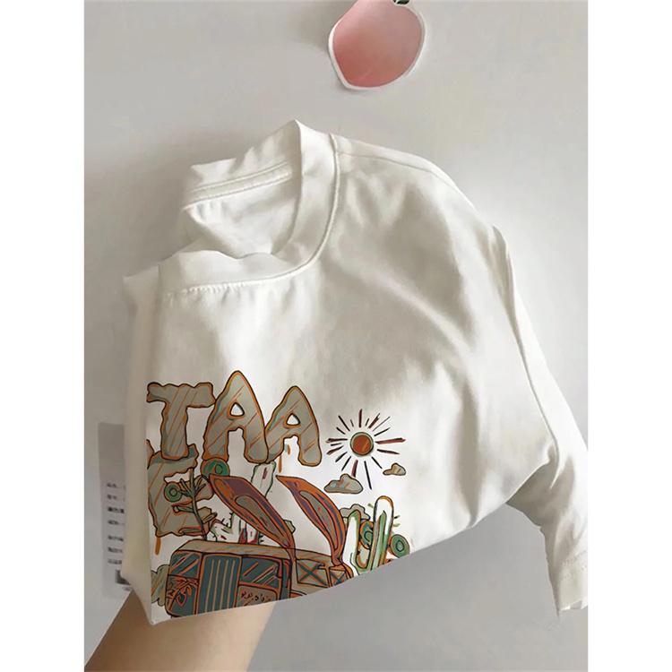 Áo Thun 100% Cotton Tay Ngắn Cổ Tròn Eo Cao Thời Trang Mùa Hè Phong Cách Hàn Quốc Cho Nữ