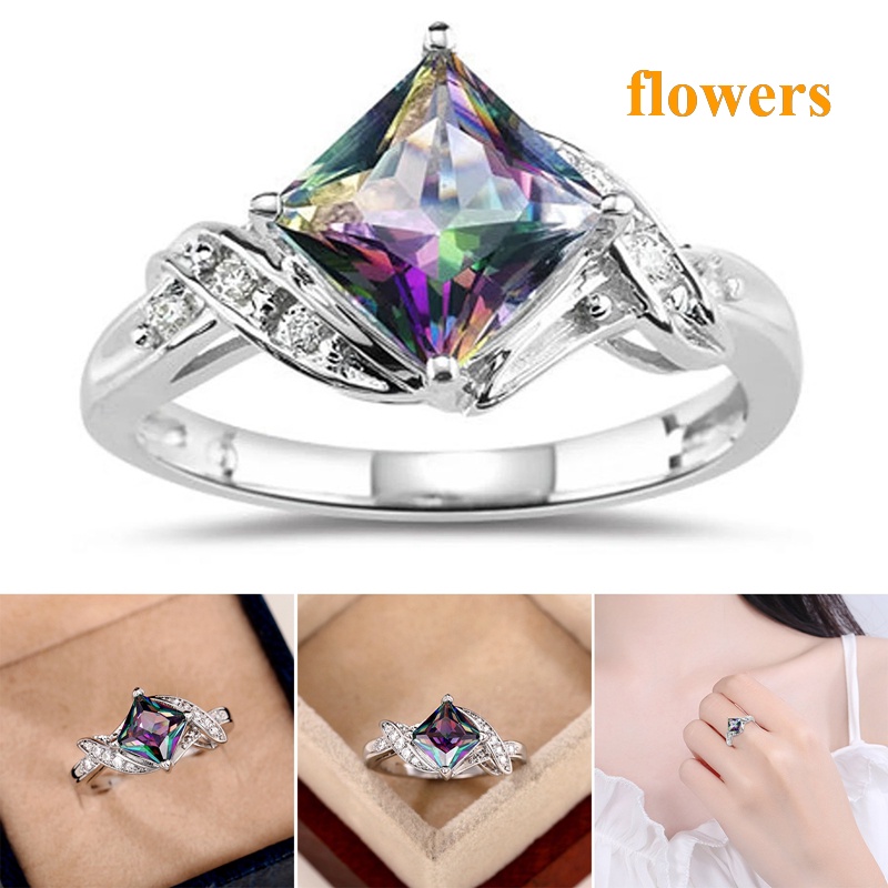 Nhẫn Mặt Vuông Đính Đá zircon Sáng Tạo Cá Tính