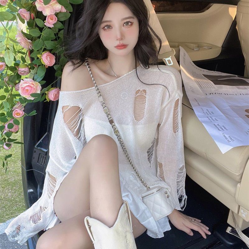 Áo Thun Dệt Kim Mỏng Dáng Rộng Thời Trang Mùa Hè Dành Cho Nữ