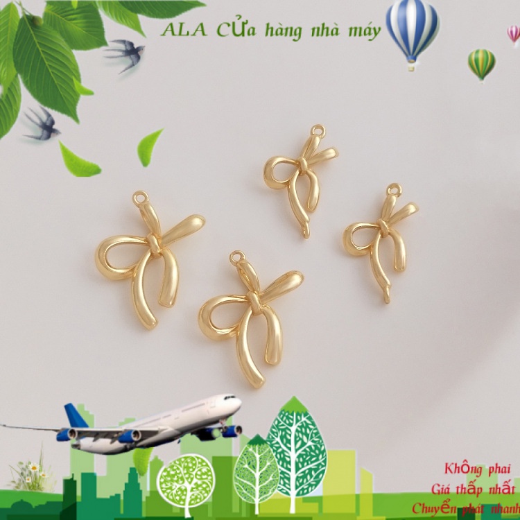💖Trang sức DIY phụ kiện💖Màu Sắc Mặt Dây Chuyền Hình Nơ Ba Chiều Mạ Vàng 14K Dùng Làm Trang Sức DIY[Mặt dây chuyền/Vòng cổ/Vòng tay/Bông tai]