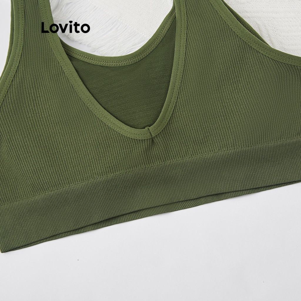 Áo lót Lovito miếng đệm có thể tháo rời không gọng thép không lộ đường may hở lưng màu trơn thường ngày L23LD072 (màu đen/ xanh dương/ xanh lá)