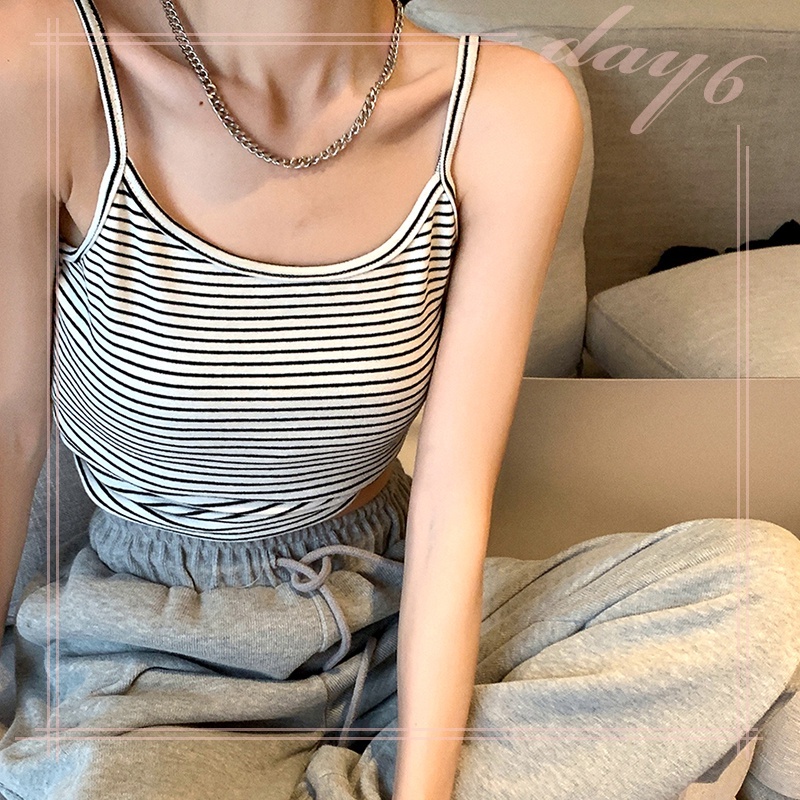 Áo Croptop Dệt Kim Sát Nách Hở Lưng Họa Tiết Kẻ Sọc Thời Trang Mùa Hè Phong Cách Hàn Quốc Cho Nữ