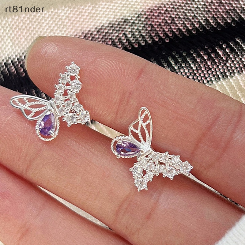 Rt 1 Đôi Khuyên Tai Dạng Xoắn Ốc Đính Đá Zircon Màu Tím Hình Bướm Dành Cho Nữ