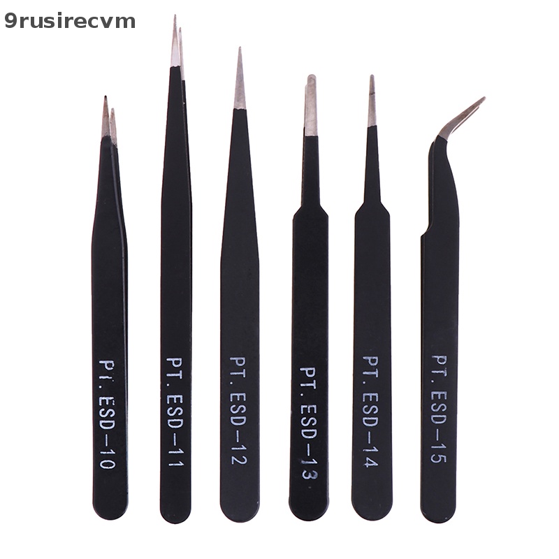 6 cái nhíp ESD chống tĩnh điện dụng cụ sửa chữa Nhíp thẳng cong chính xác mới