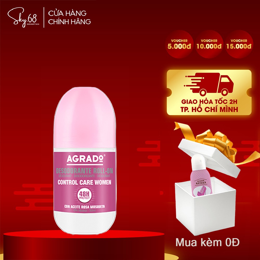 Lăn khử mùi Agrado chứa tinh dầu hoa hồng cho nữ 50ml