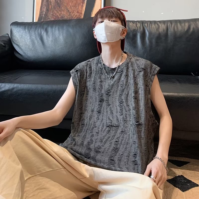 Áo Thun Sát Nách Rách Cá Tính Trẻ Trung Phong Cách Retro Cho Nam