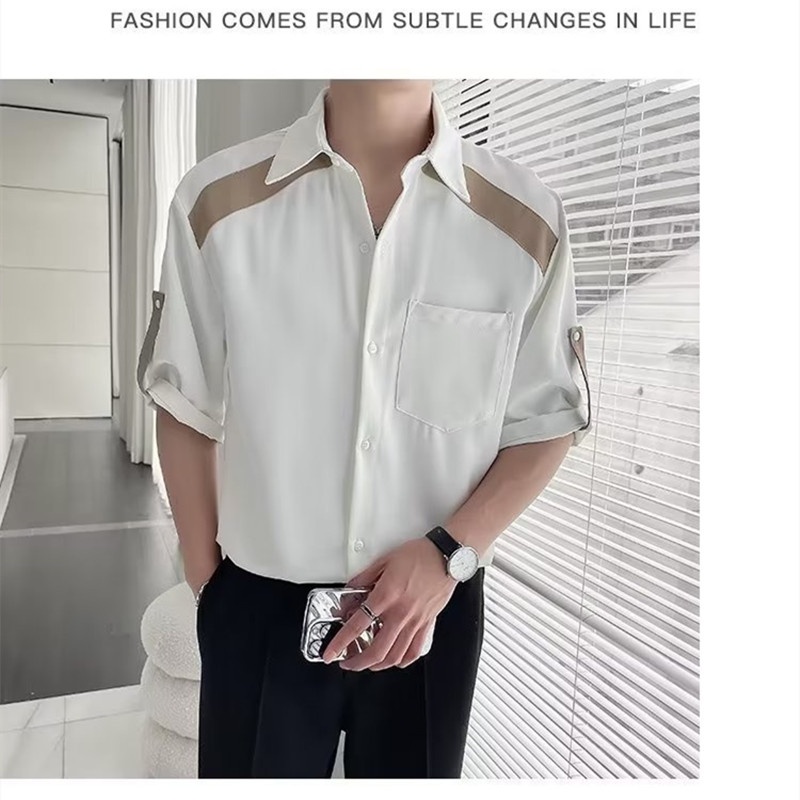 Áo Sơ Mi Tay Ngắn Cổ Đứng Họa Tiết Kẻ Sọc Phong Cách Hàn Quốc Thời Trang Mùa Hè 2023 Cho Nam