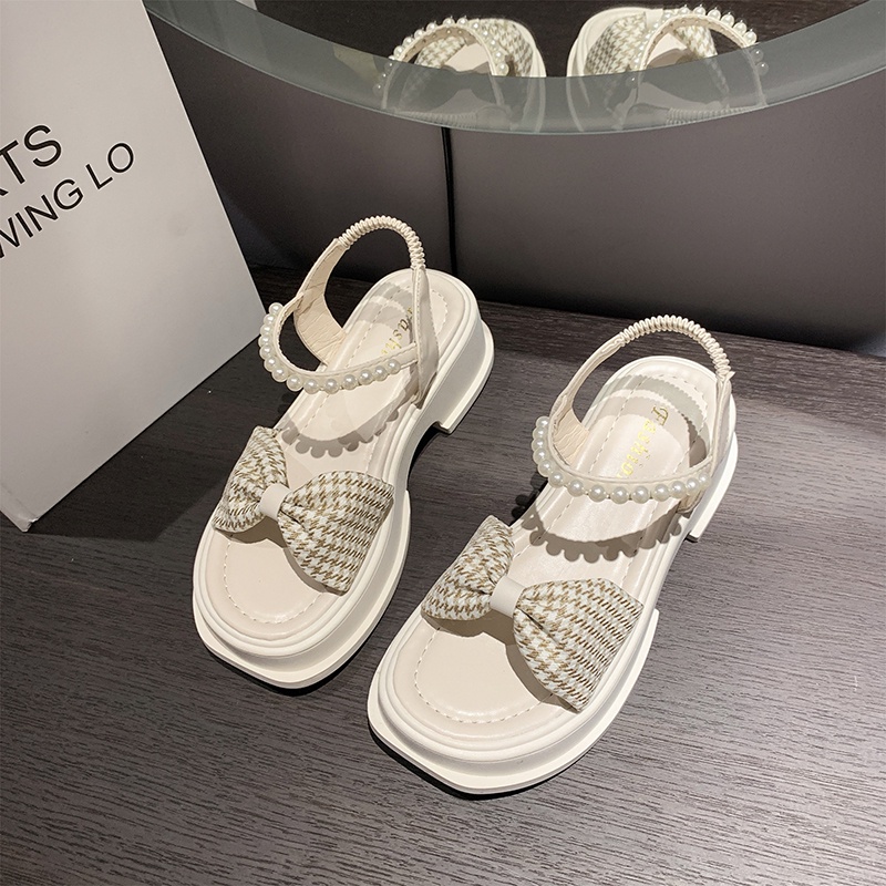 Xăng đan Đế Dày Đính Nơ Thời Trang Cao Cấp Cho Nữ