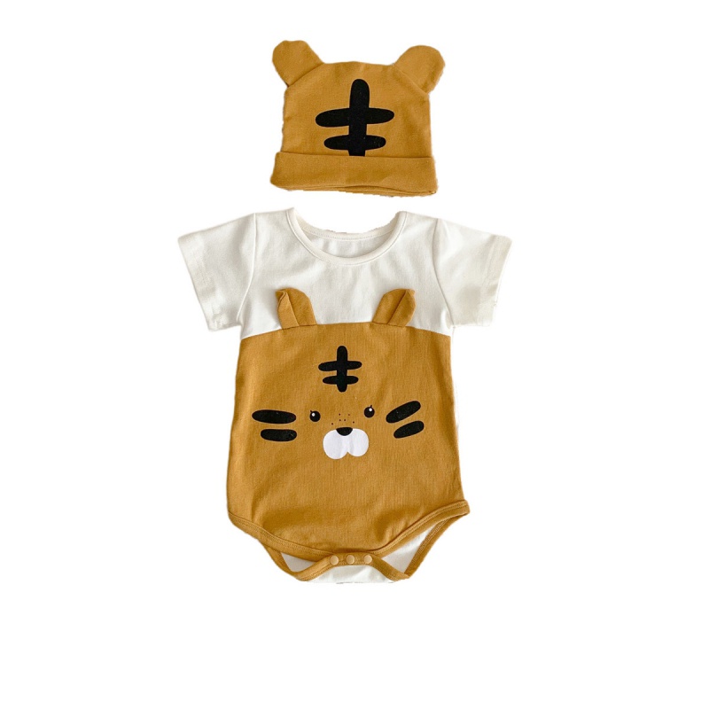 Bộ Áo Liền Quần In Hình Hổ Kèm Mũ Phong Cách Hàn Quốc Thời Trang Cho Bé Sơ Sinh