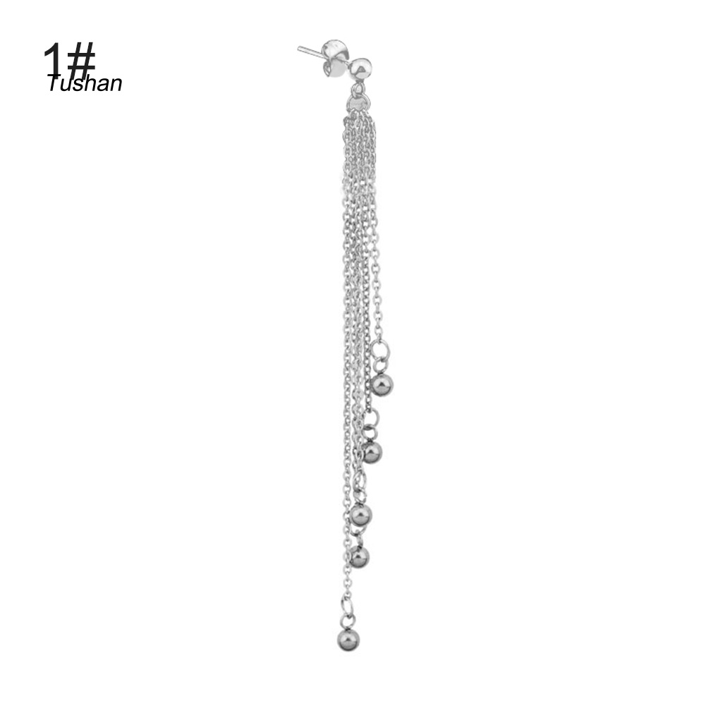 1 Khuyên Tai Dạng Kẹp Đính Hạt Tua Rua Bằng Thép Không Gỉ Unisex