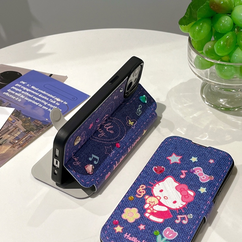 Ốp Điện Thoại Denim Mềm Chống Sốc Có Giá Đỡ Hình Mèo Cho iPhone 14 13 12 11 Pro Max 14 Plus