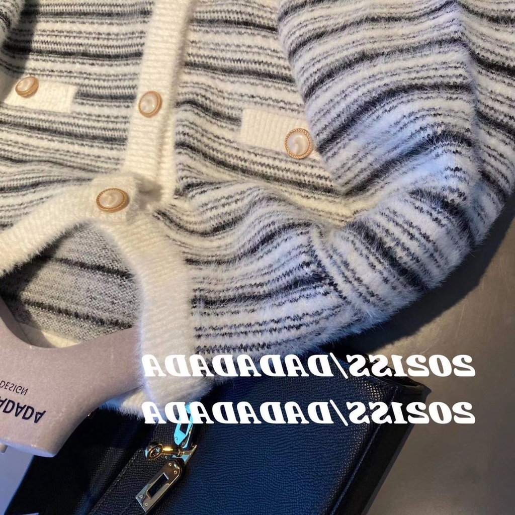 Áo Cardigan Cổ Tròn Tay Dài Họa Tiết Kẻ Sọc Thiết Kế Mới Thời Trang Dành Cho Nữ