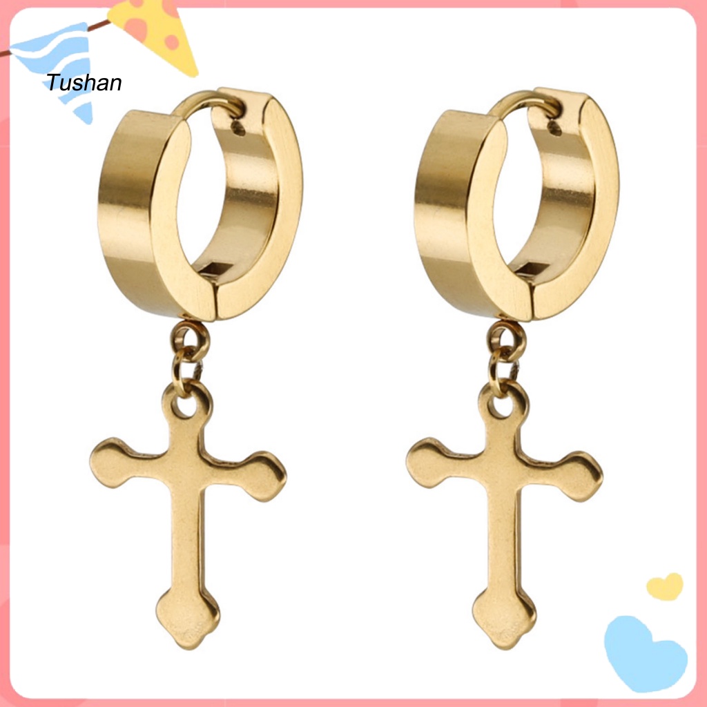 1 Đôi Bông Tai Hình Thánh Giá Bằng Thép Titan Dành Cho Nam Và Nữ