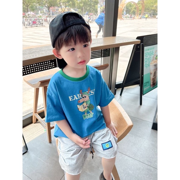 Hàng Mới Về Áo Thun Cotton Cổ Tròn Ngắn Tay In Họa Tiết Hoạt Hình Cho Bé Trai