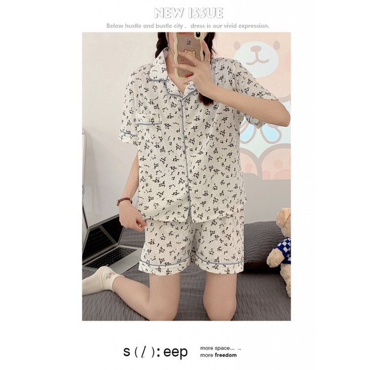 Bộ Đồ Ngủ Ngắn Tay Họa Tiết Kẻ Sọc Thời Trang Mùa Hè Phong Cách Hàn Quốc Mới Cho Nữ
