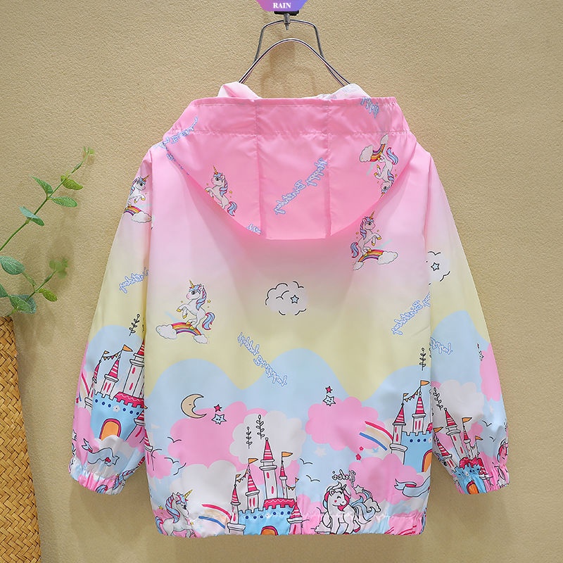 Áo Khoác Cardigan Mỏng Thoáng Khí Chống Nắng Có Khóa Kéo In Họa Tiết Lâu Đài Kỳ Lân Mới Dành Cho Bé Gái
