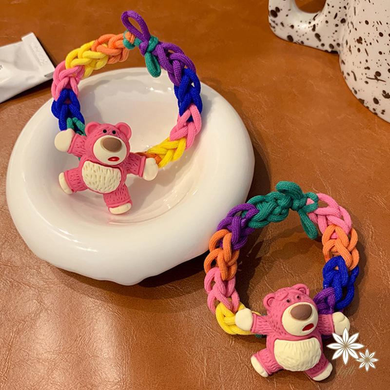 Vòng Tay Dây Bện Diy Mặt Hình Gấu Dâu Tây Dễ Thương Đa Năng Thời Trang Cho Cặp Đôi