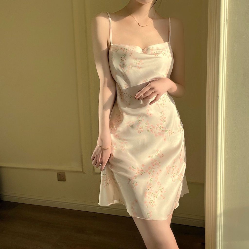 Đầm Ngủ Hai Dây Vải Lụa Mát In Họa Tiết Thời Trang Mùa Hè 2023