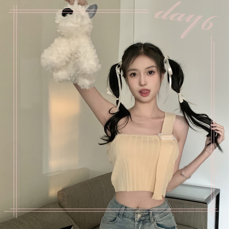 Áo Croptop Dây Chéo Màu Sắc Trơn Phong Cách Hàn Quốc Quyến Rũ Cho Nữ