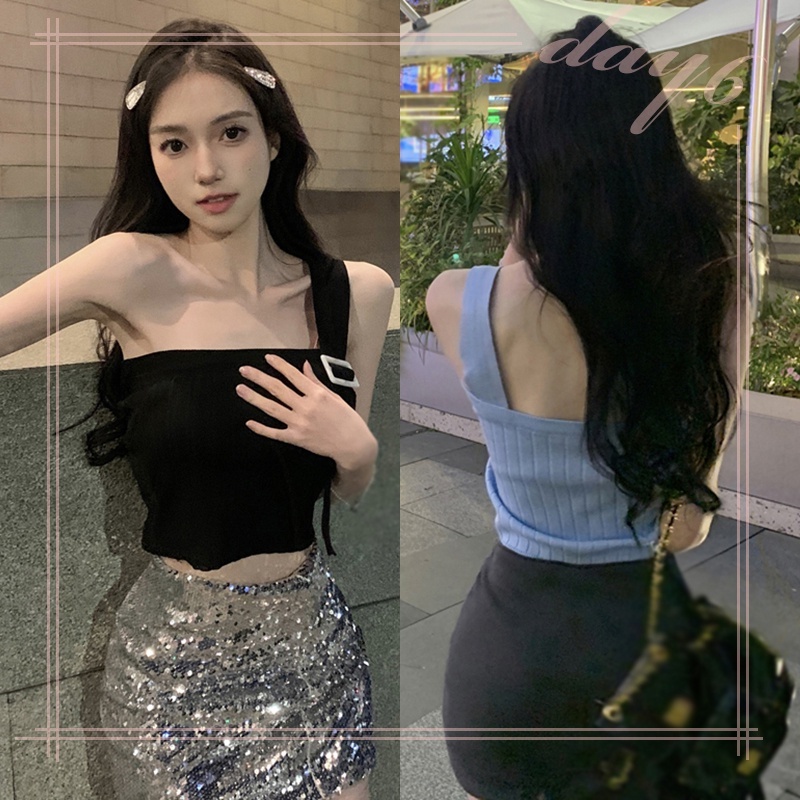 Áo Croptop Dây Chéo Màu Sắc Trơn Phong Cách Hàn Quốc Quyến Rũ Cho Nữ