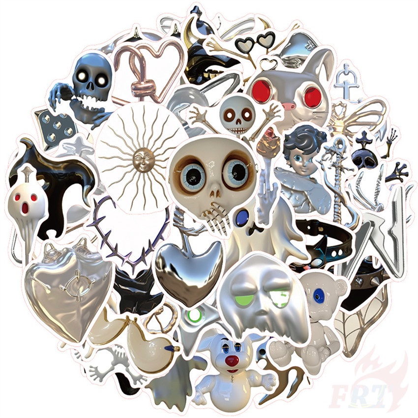 ❉ Sticker Bạc Dán Trang Trí Phong Cách Kinh Dị 01 ❉ Bộ 50 Sticker Chống Thấm Nước Họa Tiết Doodle Hợp Thời Trang