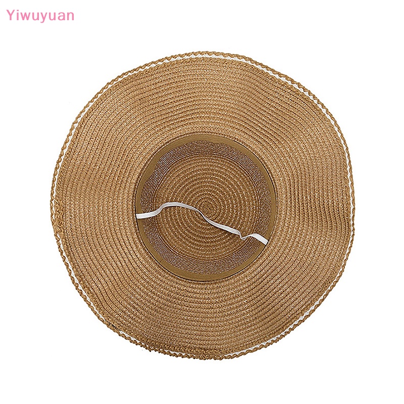 < Yiwuyuan > Mũ Rơm Vành Gợn Sóng Thắt Nơ Đi Biển Mùa Hè Thanh Lịch Có Thể Gập Lại Cho Nữ