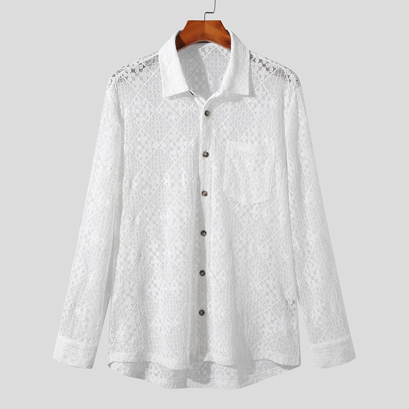 INCERUN Áo Sơ Mi Tay Dài Phối Ren Trong Suốt Nhẹ Nhàng Hợp Thời Trang
